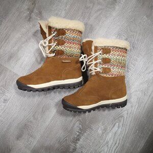 BearPaw Ladies Size 5 Tan Ophelia Sheepskin & Wool Blend Lined Winter Boots